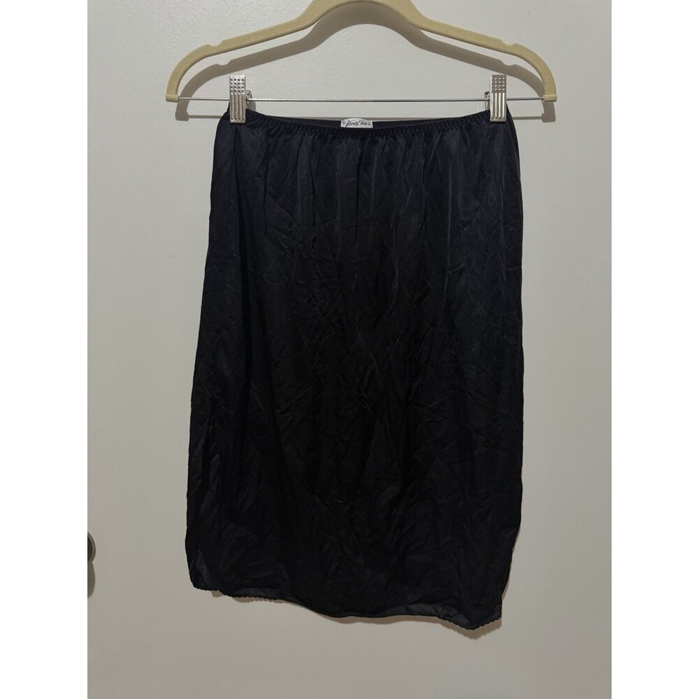 VINTAGE WOMEN'S BLACK MIDI SKIRT SLIP HALF SLIP VANITY FAIR - SIZE L
